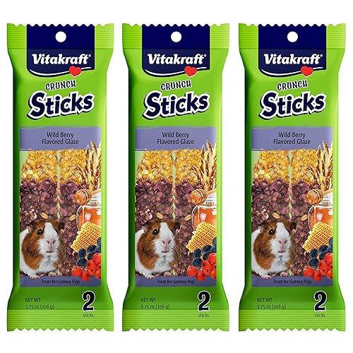 Vitakraft Crunch Sticks Guinea Pig Chewable Treats - Wild Berry and Honey - Supports Healthy Teeth - Multi Pack of 6 Sticks - Wild Berry & Honey, 3-Pack