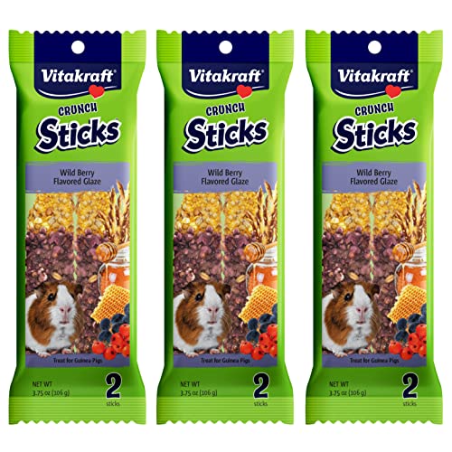 Vitakraft Crunch Sticks Guinea Pig Chewable Treats - Wild Berry and Honey - Supports Healthy Teeth - Multi Pack of 6 Sticks - Wild Berry & Honey, 3-Pack