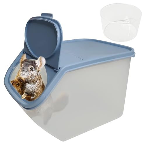 PINVNBY Chinchilla Sand Bath Box Gerbil Bathroom Transparent Totoro Plastic Sand Bath House with Sand Cup Cage Accessories for Guinea Pig Hedgehog Squirrel and Other Small Animals - blue