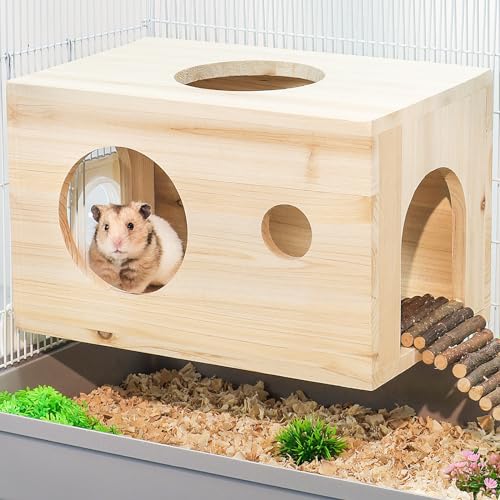 RunDuck Wooden Small Animal Hamster Hideout，Hanging Design, Space-Saving, Spacious, for Chinchillas, Hamsters, Mice, Gerbils, and Mice(11.8'' x 7.5'' x 7.5'') - 11.8'' x 7.5'' x 7.5''