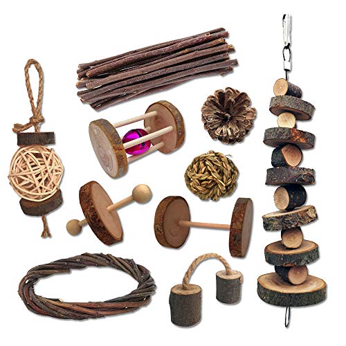 10 Pack Small Animal Combo Wood Activity Toys, Hamsters Chew Toys, Rat Chinchilla Snacks Toys for Pets Accessories - 10pcs
