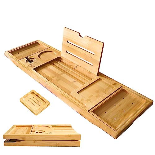 XcE Foldable Bathtub Tray Expandable to 105cm for Luxury Bath, Bath Tray for Bathtub, Natural - Natural Foldable