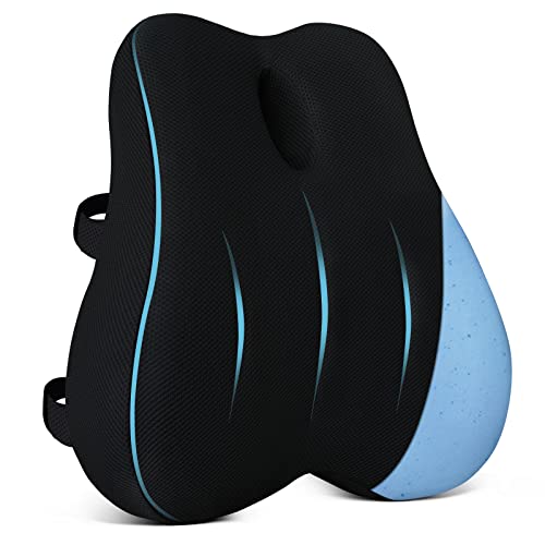 Lumbar Support Pillow for Office Chair, Cooling Memory Foam Lumbar Pillow for Back Pain Relief, Ergonomic Back Support Pillow with Dual Extension Straps for Car, Couch, Recliner, Gaming Chair, Black - Black