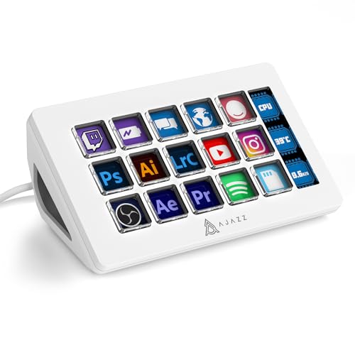 AJAZZ Stream Deck AKP153, Studio Controller, 15 Macro Keys, Versatile Side Screen, Trigger Actions in Software Like OBS, Twitch, for Content Creators, Streaming, Gaming, Works with Mac/Win/PC, White