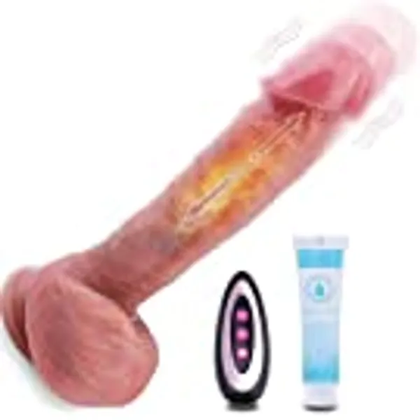 Thrusting Realistic Dildos Vibrator with Heating, 8.7 Inch G-Spot Vibrating Penis Dildos Stimulator Remote Control Toy with 7 Telescopic 7 Vibration, Adult Sex Toys Strong Suction Cup for Women Couple