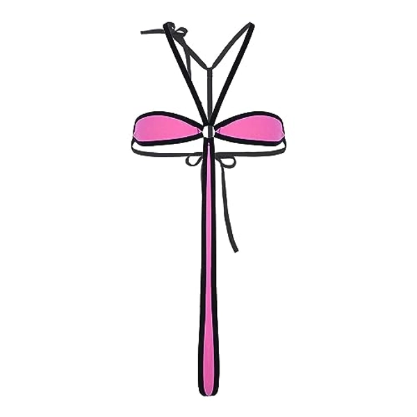 ACSUSS Womens Lingerie Halter Neck High Cut Self-tie Mini Micro Thong Bikini Swimwear