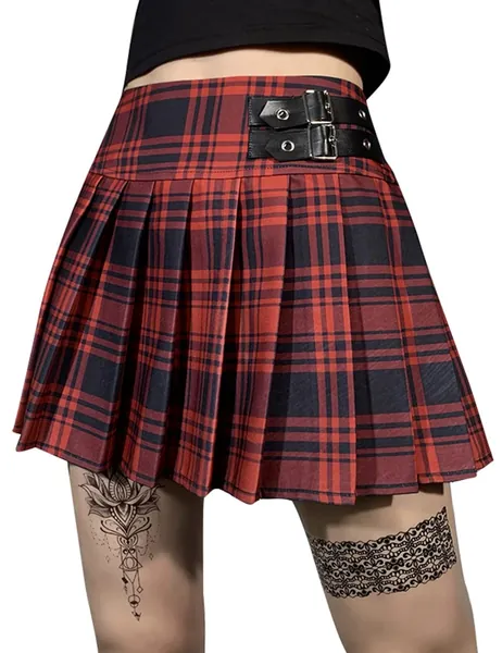 MAGICSHE Goth Skirt Gothic Alt Skirt Y2k Kawaii Skirts High Waist A Line Punk Pleated Mini Skirt Gothic Clothes - Red Plaid Small