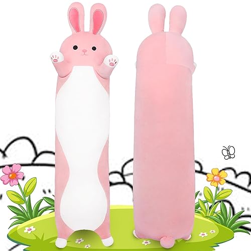 Sprinqdawin Long Rabbit Plush Pillow,35.5" Large Bunny Stuffed Animal,Weighted Bunny Plush,Cuddly Sleeping Hugging Pillows, Soft Giant Body Pillow,Beloved Plush Toy Gift at Birthday - 35.5” - Pink Rabbit
