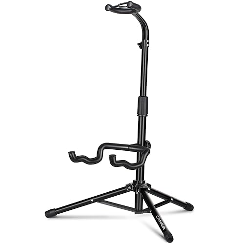 CAHAYA Guitar Stand Floor - Folding Universal Guitar Holder for Acoustic Electric Guitars Bass Guitar Adjust Height from 30.7 to 37 In Folding Tripod Guitar Stands with Neck Holder - Black Tube