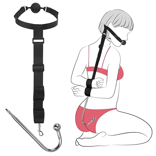BDSM Sex Bondage Adult Toys - Anal Hook Gag Bondage Couples Toys Mouth to Wrist Restraints Adjustable Handcuffs SM Role Play Toy Games for Couple Foreplay Women Men