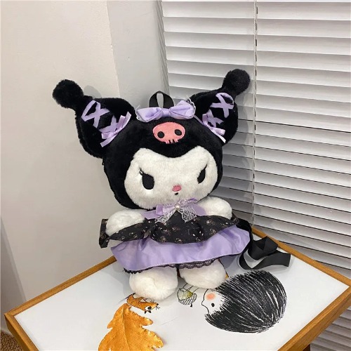 Kawaii Pastel Goth Plush Backpacks - Corset Ear Kuromi