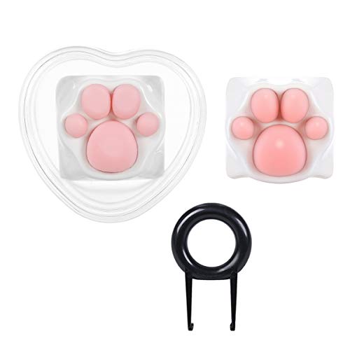 malygame 2 Pack Custom Keycaps Metal and Rubber Keycaps Keyboard Keycaps Cat Paw Shaped Kawaii Keycaps Cute Gaming Keycaps for Mechanical Keyboard with Keycap Puller (Pink and White) - Pink + White