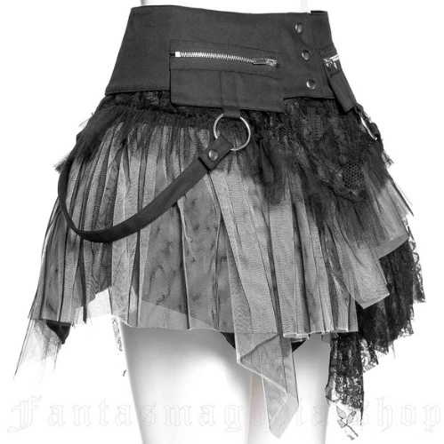 Amelia Gothic Black and White Layered Mini Skirt with a Belt