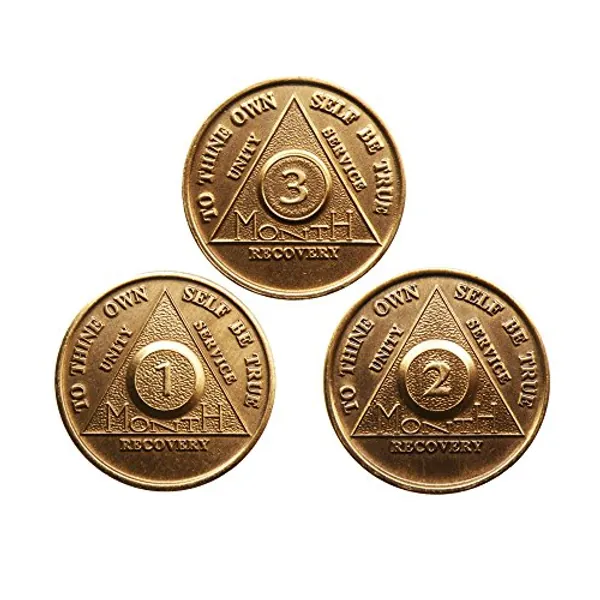 wendells AA Alcoholics Anonymous Medallion Set 30 60 90 Days 1 2 3 Month Bronze Months Chips Coins