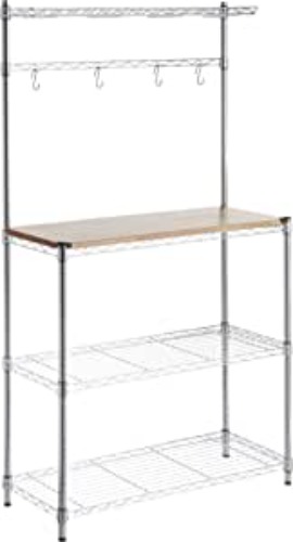 Amazon Basics Kitchen Storage Baker's Rack with Removeable Top, Chrome/Wood (36L x 14W x 63H) - 36"