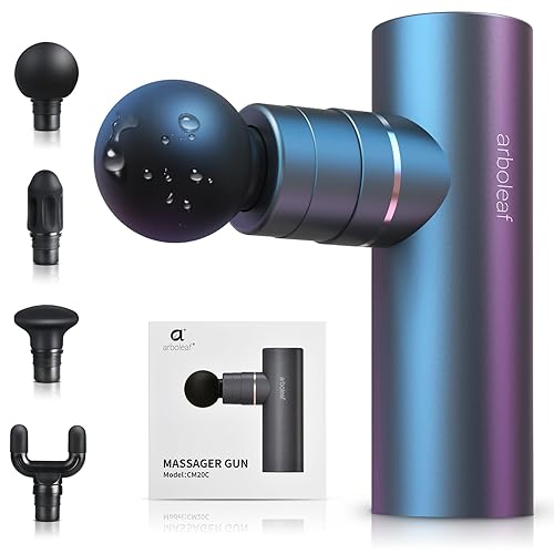 arboleaf Massage Gun Mini Deep Tissue, Muscle Massage Gun with 4 Silicone Heads 5 Levels, 3200 rpm 1.03lb Portable Suitcase Quiet Percussion Massage Gun for Muscle Relaxation Long Battery Life Type -C - Grey 1