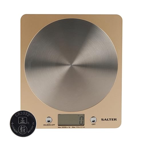 Salter 1036 OLFEU16 Olympus Digital Kitchen Scale - Electronic Cooking/Baking Scales, Food Weighing Scale with 5KG Capacity, Stainless Steel Platform, Add & Weigh Tare Function, Measures Liquids, Gold - Gold - Single