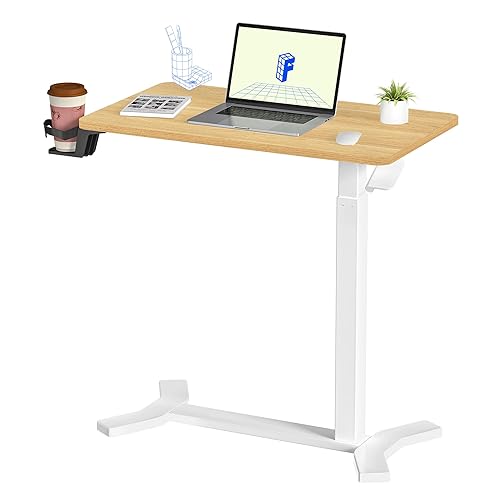 FLEXISPOT Höhenverstellbarer C-Form Beistelltisch - Vielseitiger Couchtisch, Laptoptisch & Nachttisch mit Rollen, Holzplatte (Ahorn+Weiß) - 70 x 40 cm - Ahorn+weiß Gestell(manuell)