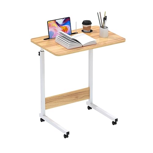 PIPIPOXER 60x40cm Laptoptisch mit Rollen, Laptoptisch höhenverstellbarer 69-90 cm, Schreibtisch Computertisch mit Tablet-Schlitz und Cup Slot Schreibtisch Computertisch Mobiler fürs Sofa, Holz - 60x40cm - A-holz