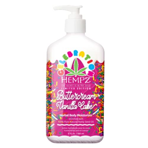 Hempz Body Lotion - Buttercream Vanilla Cake Celebration - Limited Edition Daily Moisturizing Cream, Shea Butter, Aloe, Lavender Extract Body Moisturizer - Skin Care Products, Hemp Seed Oil - Large - 17 Fl Oz (Pack of 1)