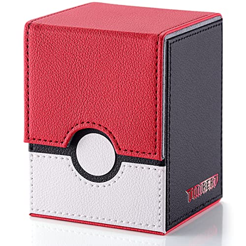 tombert 150+ Premium Deck Box Case for PTCG, MTG, Large Capacity with 2 Dividers, Fits 100+ Sleeved Cards TCG Trading Card Games(Vertical - Red & White) - Vertical - Red & White