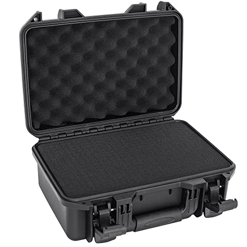 TORIBIO Hard Case for Microphone,Drones, Camera,Equipments, Portable Storage Case, Hard Box Pre-cut Tear-off Foam, IP67 Waterproof and Anti-fall Box for Travel Outing Handheld,14.1"x10.6"x6.3", Black - Inner size -13 x 8.3 x 5.5"（waterproof）