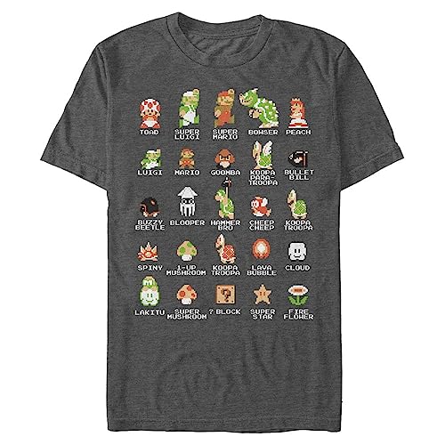Nintendo Men's Pixel Cast T-Shirt - 4X-Large - Char Htr