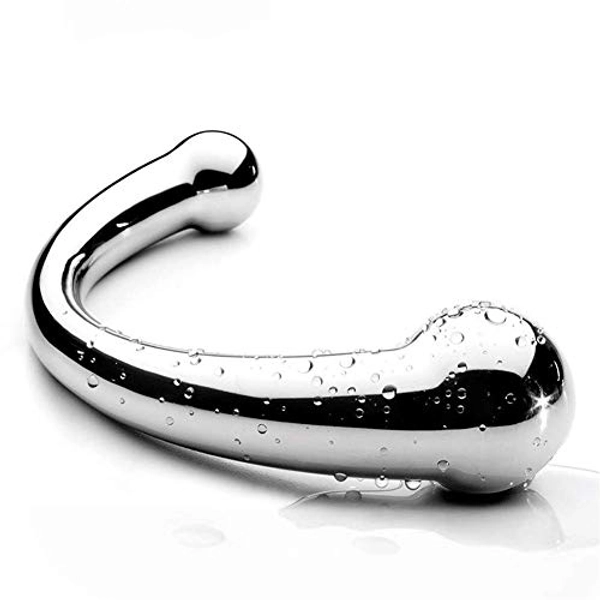 G-spot Massage Dildo, Stimulate Wand Fetish Plug Solid Metal Curved Dual Ended Masturbation Sex Toy for Couple