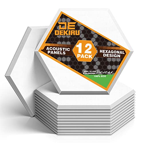 DEKIRU 12 Pack Acoustic Panels Sound Proof Padding, 14 X 13 X 0.4 Inches High Density Sound Proof Foam Panels Used in Home & Offices (White) - White