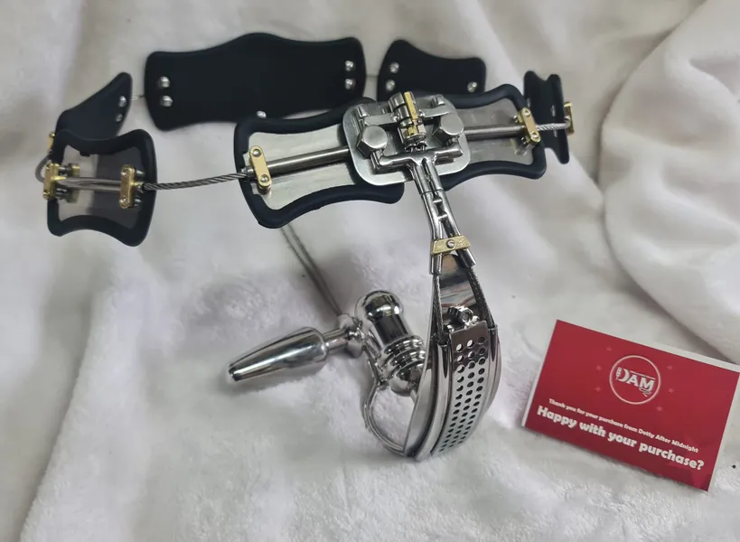 Female Wire and Plate Chastity Belt Adjustable with optional PLUGS kit mature