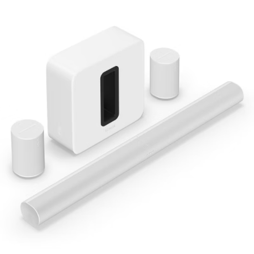 Sonos Wireless Home Theater Set with Arc Soundbar, Sub (Gen 3), and 2 Era 100 Smart Speakers (White)