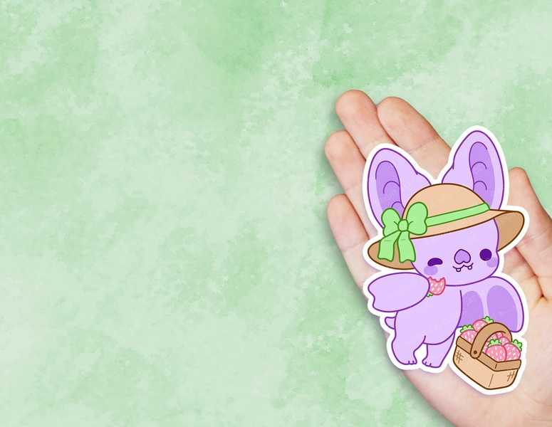 Strawberry Farmer Bright Bat - Cute Kawaii Vinyl Sticker | Laptop Sticker |  Water bottle Sticker | Waterproof Sticker Decal | Gift