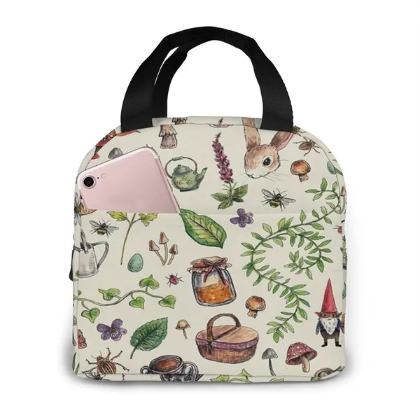 Cottagecore Light Green Black Lunch Bag Insulated Lunch Box Waterproof Meal Prep Cooler Tote For Womens Mens Picnic Camping Work Travel school - 