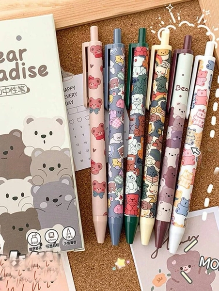 Cute Bear Pen Set, Kawaii Office Supplies, Black Ink Ballpoint Pen, Cute Stationery, School Supplies, Kawaii Aesthetic Back To School