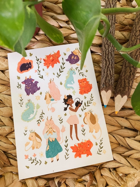 Tea Dragon Print | art print, mini poster, postcard, mini print, home decor, wall decor, wall art