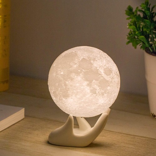 Mydethun 3D Moon Lamp with 3.5 Inch Ceramic Base, LED Night Light, Mood Lighting with Touch Control Brightness for Home Décor, Bedroom, Gifts Kids Women Christmas New Year Birthday - White & Yellow - 3.5 inch White & Yellow