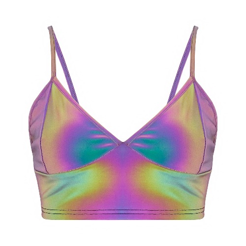 Vimoisa Women Reflective Metallic Tank Top Bustier Spaghetti Strap Crop Top Tight Sleeveless Tube Top Vest Blouse - Reflective Large