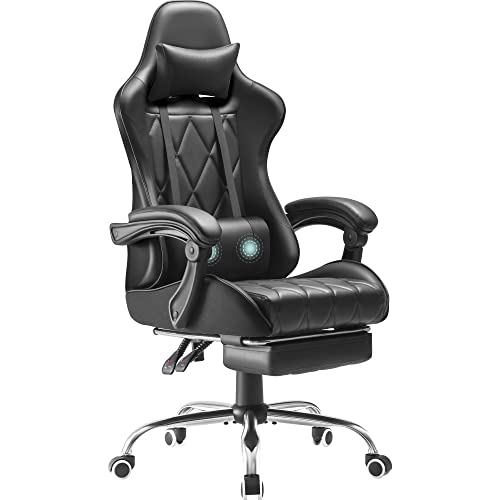 Homall Gaming Chair, Computer Chair with Footrest and Massage Lumbar Support, Ergonomic High Back Video Game Chair with Swivel Seat and Headrest (Black) - Black