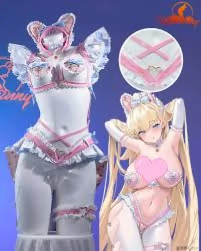MOBBUNNY X 面倒くさい CHANA SADIE Derivative Pink Kawaii Bowknot Sexy Lingerie Set with Pantyhose Gloves Leg Ring Headband