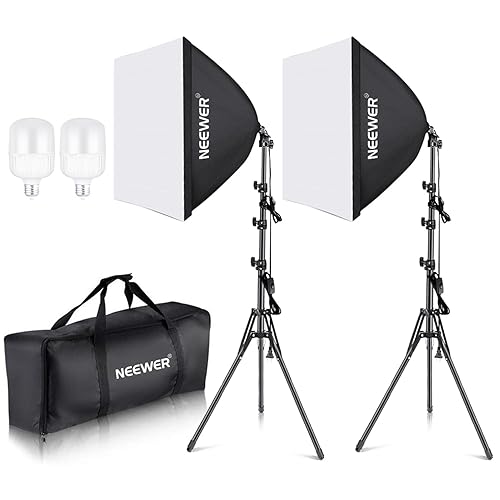 NEEWER 700W Equivalent Softbox Lighting Kit, 2Pack UL Certified 5700K LED Lighting Bulbs, 24x24 inches Softboxes with E26 Socket, Photography Continuous Lighting Kit Photo Studio Equipment - Light Kit with 2Pack Bulbs