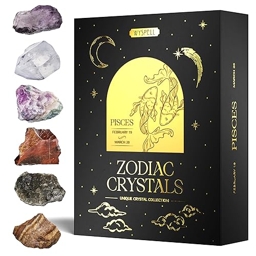 Wyspell Pisces Crystal Set - 6 Raw Pisces Crystals and Healing Stones - Pisces Gifts for Women - Birthday Gifts for Women - Astrology Gifts for Women - Zodiac Crystal Set - Healing Gifts - Pisces