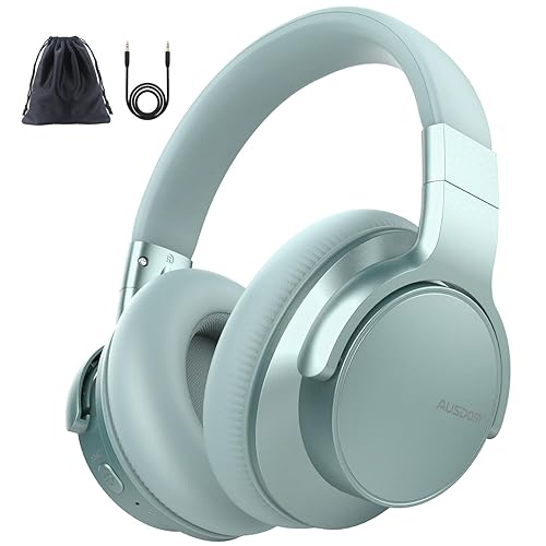 AUSDOM Wireless Noise Cancelling Headphones Bluetooth, E7 Over-Ear ANC Headphones with Microphone, 50Hrs Playtime, Hi-Fi Stereo Sound, USB C Charge, Comfortable Earpads for Travel Work, Mint Green - Mint Green