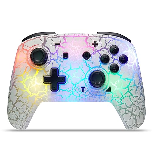binbok Switch Controller, Wireless Switch Pro Controller for Switch/Switch Lite/Switch OLED, 8 Colors Adjustable LED Wireless Remote Gamepad with Unique Crack/Turbo/Motion Control (White)