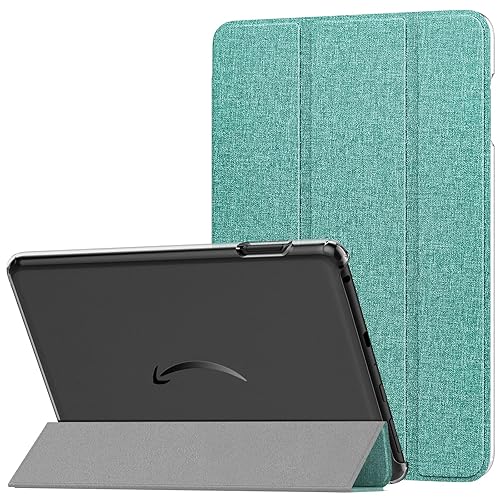 MoKo Case Fits All-New Amazon Kindle Fire HD 8 & 8 Plus Tablet(12/10th Generation, 2024/2022/2020)8",PU Leather Trifold Stand Cover with Translucent Frosted Backshell with Auto Wake/Sleep, Denim Green - Denim Green