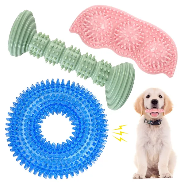 3 Pack Dog Chew Squeaky Toys for Puppy Teething 2-8 Months Puppies Teething Toys for Small and Medium Dog Soft & Durable Dog Chew Toys Cleaning Teeth and Protects Oral Health - 3 PACK