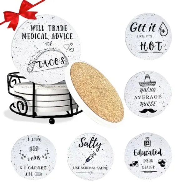 KCT Store Nurse Gifts  Absorbent Ceramic Coasters With Cork | Etsy