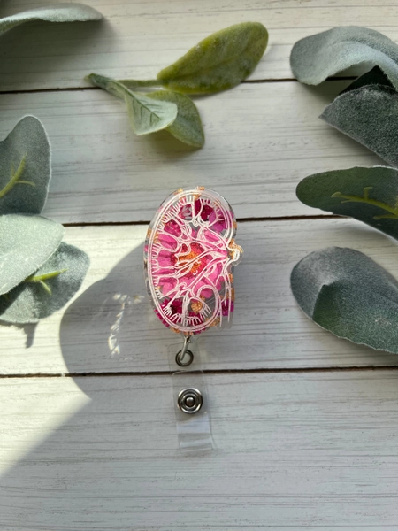 kidney resin badge reel | floral badge reel | glitter badge reel | custom badge reel | handmade badge reel
