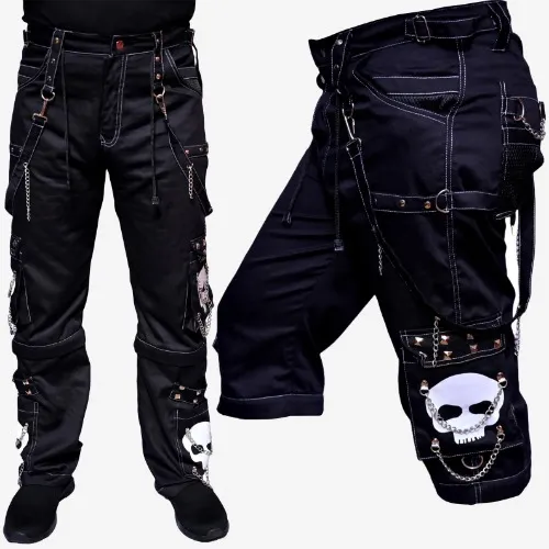 Mens Baggy Pants Gothic Emo Style Fashion Denim Cyberpunk Cargo Black Pants with Multiple Chains Buckles Straps and Studs Gothic Punk Gifts
