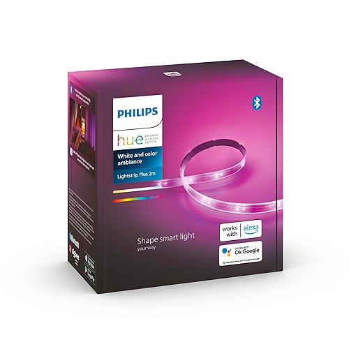 Philips Hue White & Color Ambiance Indoor LightStrips+ 2m, V4, base connectique, compatible Bluetooth, fonctionne avec Alexa, Google Assistant et Apple Homekit