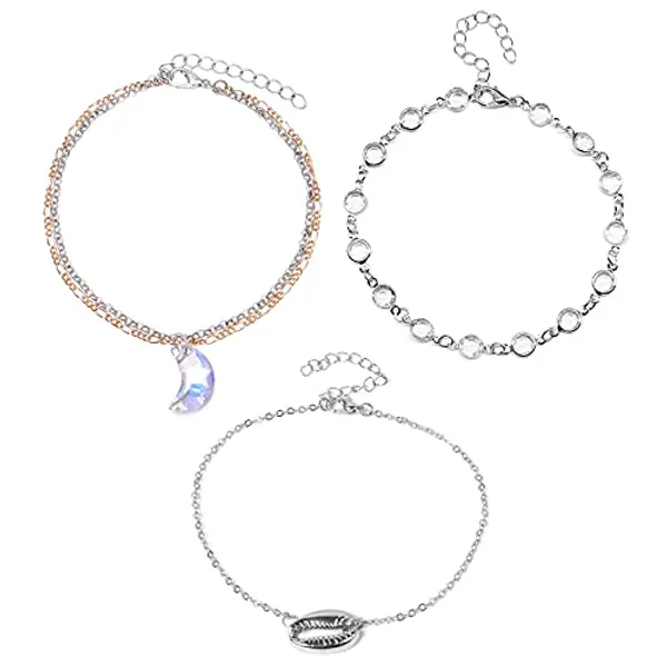 JFORYOU Anklets and Toe Ring Set for Women Girl Silver Rose Gold Chain Layered Anklets Toe Rings Ankle Bracelets Open Adjustable Toe Rings Beach Foot Jewelry